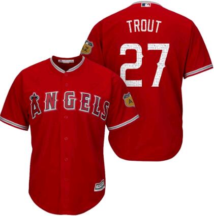 Angels of Anaheim #27 Mike Trout Red Cool Base Stitched MLB Jersey ...